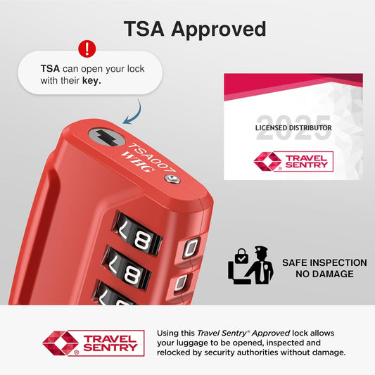 Puroma 2 Pack TSA Approved Luggage Lock, 4 Digit Combination Travel Locks Resettable Code Lock with Zinc Alloy Body for Suitcase, Toolbox, Backpack, Bag, Gym Locker (Red)