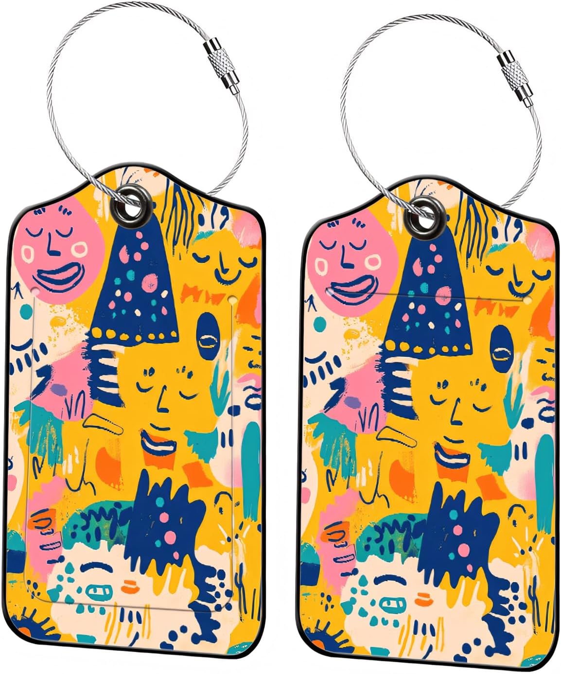 Luggage Tags for Suitcases, 2-Pack PU Leather for Cruise & Travel, Baggage ID Tags with Privacy Cover & Address Card, Durable Metal Ring, Kids Adults Travel Accessories, Abstract Joy Faces