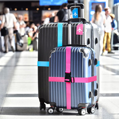 Weewooday 8 Pcs Luggage Straps Suitcase Tags Set for TSA Approved, 4 Travel Adjustable Suitcase Belt, 4 Silicone Luggage Tags with Name ID Card Travel Accessories(Pink, Light Blue,Airplane)