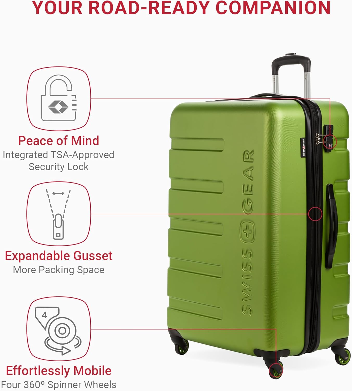 SwissGear 7366 Hardside Expandable Luggage with Spinner Wheels, Green, Checked-Large 27-Inch