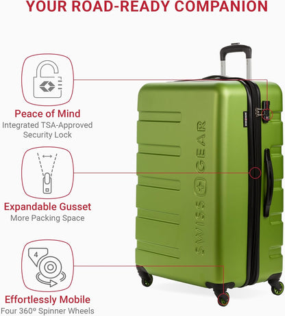 SwissGear 7366 Hardside Expandable Luggage with Spinner Wheels, Green, Checked-Large 27-Inch