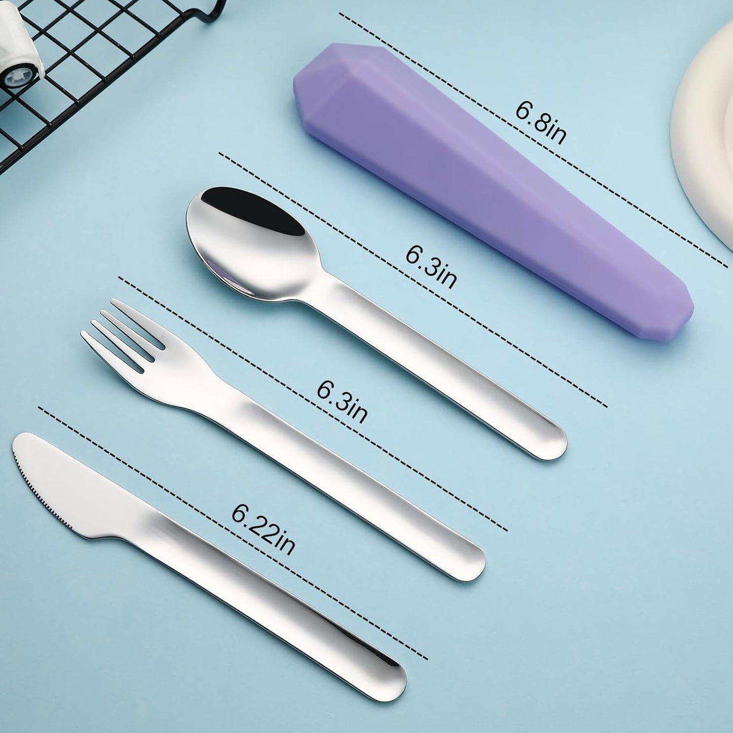 DEVICO Travel Utensils with Case, Reusable Camping Silverware Cutlery, 18/8 Stainless Steel Portable Fork Spoon Knife Set for Lunch Picnic School Workplace (Purple)