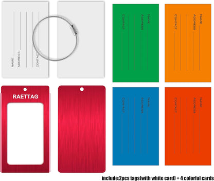 Luggage Tags Metal Suitcase Tags Travel Bag ID Identifier Luggage Tag (Red 2-Pack)
