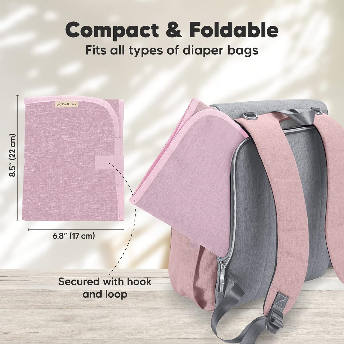 KeaBabies Portable Diaper Changing Pad, Easy Wipe Clean - Foldable Waterproof Baby Changing Mat for Diaper Bag, Compact, Lightweight, 25x13 Baby Changer Travel Essential, Machine Washable (Sweet Pink)