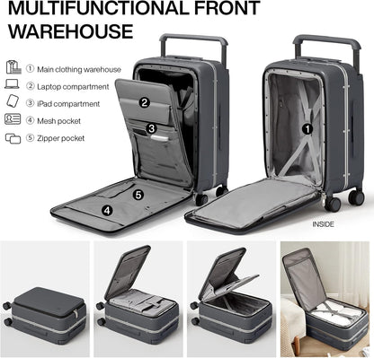 mixi Luggage Suitcases with Spinner Wheels 24'' Travel Luggage with Front Laptop Pocket, Wide Handle PC Hardshell Suitcase with TSA Lock, Checked Luggage(Rock Grey)