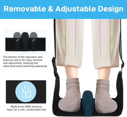 Airplane Foot Hammock, Foot Hammock for Travel Accessories with Ergonomic Removable Foot Divider Design, Airplane Foot Rest, Premium Comfortable Memory Foam & Hardboard for No Feet Clashing(Large)