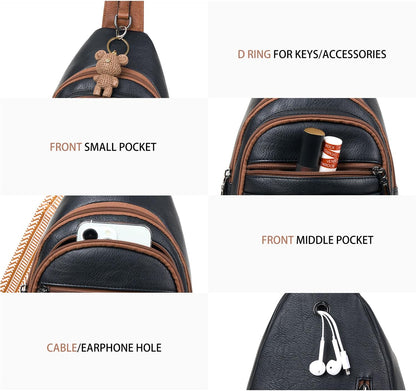 Sling Bag for Women Crossbody Fanny Pack Belt Bag Sling Purse Vegan Leather Trendy Travel Anti Theft Brown/Black