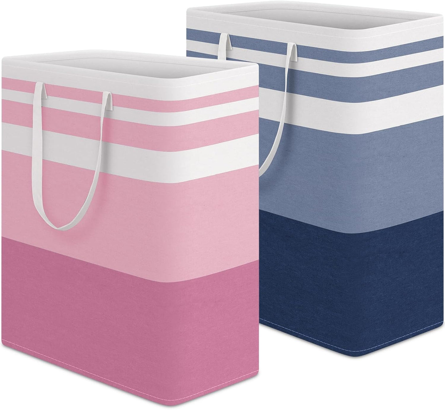 HomeHacks 2 Pack Large Laundry Baskets, Waterproof, Freestanding Laundry Hampers, Collapsible Clothes Hamper with Reinforced Handles in Laundry, College Dorm, Bathroom, Bedroom (Blue+Pink, 125Lx2)