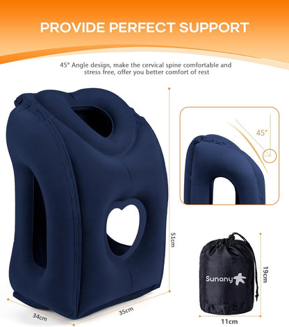 Sunany Travel Pillow, Upgraded Plane Pillow for Long Flights, Inflatable Neck Pillow Used for Airplanes,Cars,Buses,Trains,Office Napping with Eye Mask,Earplugs (Blue)