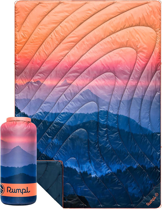 Rumpl Original Puffy Blanket - Warm, Water-Resistant Camping Blanket with 100% Recycled Synthetic Insulation, 52"x75", Original Puffy V2, Alpenglow