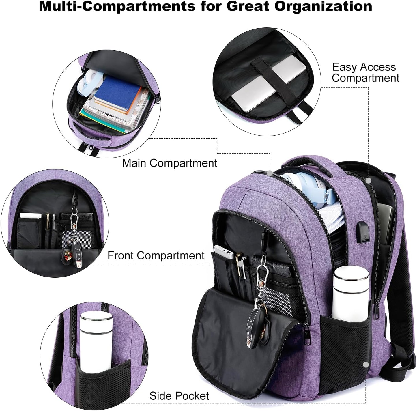 BIKROD Backpack for Girls Women, School Backpack for Teen Boys, Lightweight Casual High School Bookbag, Daily-use Travel Laptop Backpack with USB Charging Port Fits 15.6 Inch Notebook