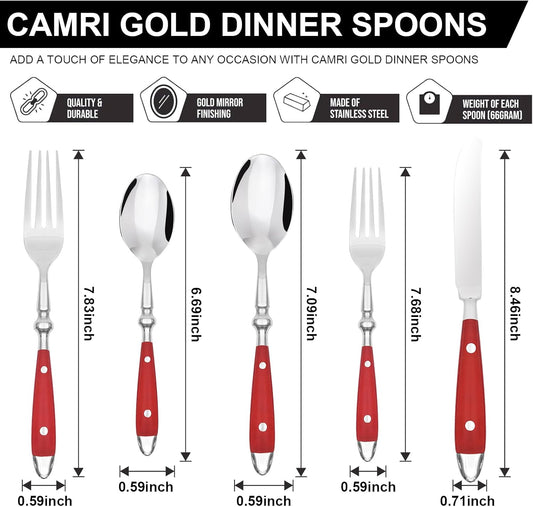 20-Piece Silverware Set for 4, High-end Everyday Flatware Set, Red Handles Cutlery Set, Retro Stainless Steel Forks and Spoons, Mirror Finished Utensil for Home Restaurant, Dishwasher Safe