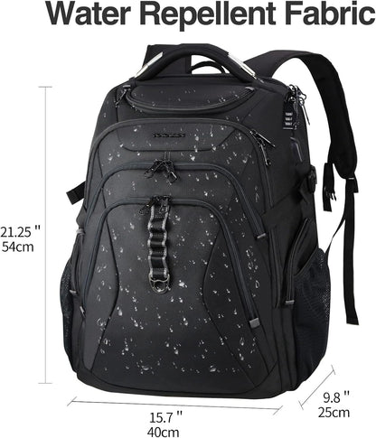 KROSER Travel Laptop Backpack 18.4 Inch XXXL Gaming Backpack with Hard Shell Saferoom RFID Pockets Water-Repellent Business College Daypack Stylish Laptop Bag for Men/Women-Black