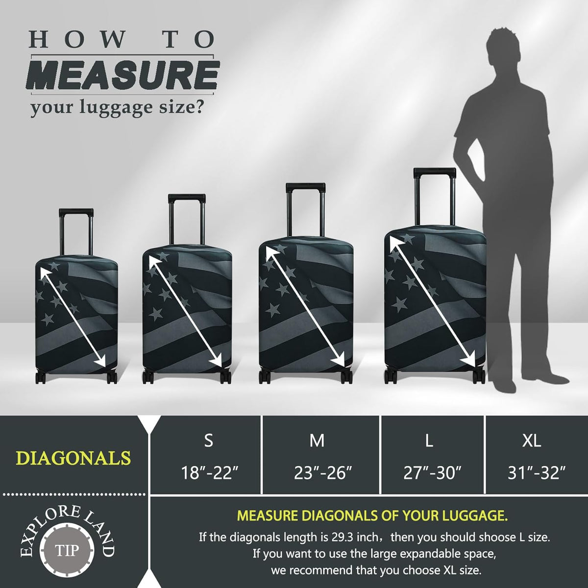 Explore Land Travel Luggage Cover Suitcase Protector Fits 27-30 Inch Case (Flag, L)