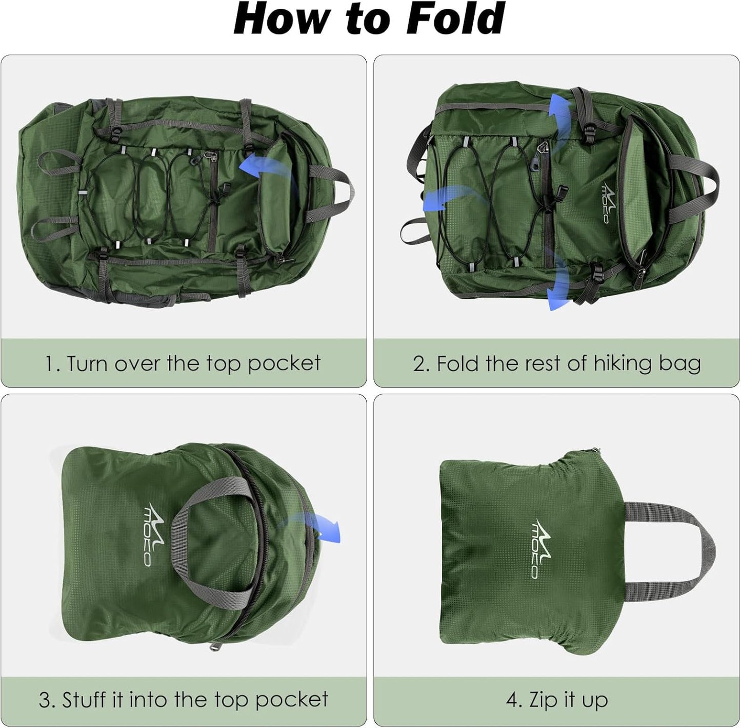 MoKo Hiking Backpack, 40L Large Capacity Camping Backpack with Multiple Pockets, Tear-Resistant Travel Daypack for Men Women, Packable and Lightweight Hiking Daypack for Travel Camping Outdoor, Olive