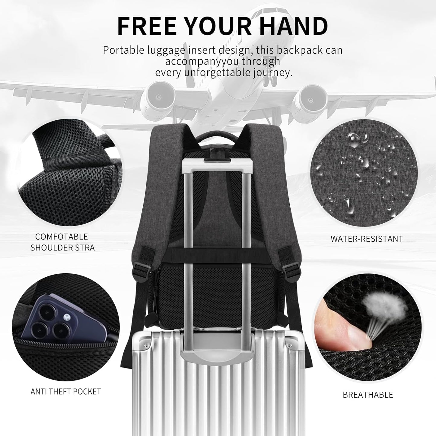 Black Backpacks for Men, Backpack for School, School Backpack for Boys Teens, 17.3 inch Laptop Back Pack with USB Charging Port, College Book Bag, Business Work Travel Bookbag, mochilas para hombres