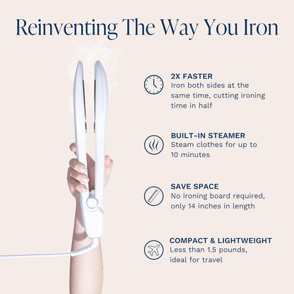 Nori Press Travel Steam Iron - Handheld Iron With Optional Steam Feature - No Ironing Board Required - Easy to Use w/ 6 Fabric Settings - Removes Wrinkles - User Manual Included -White