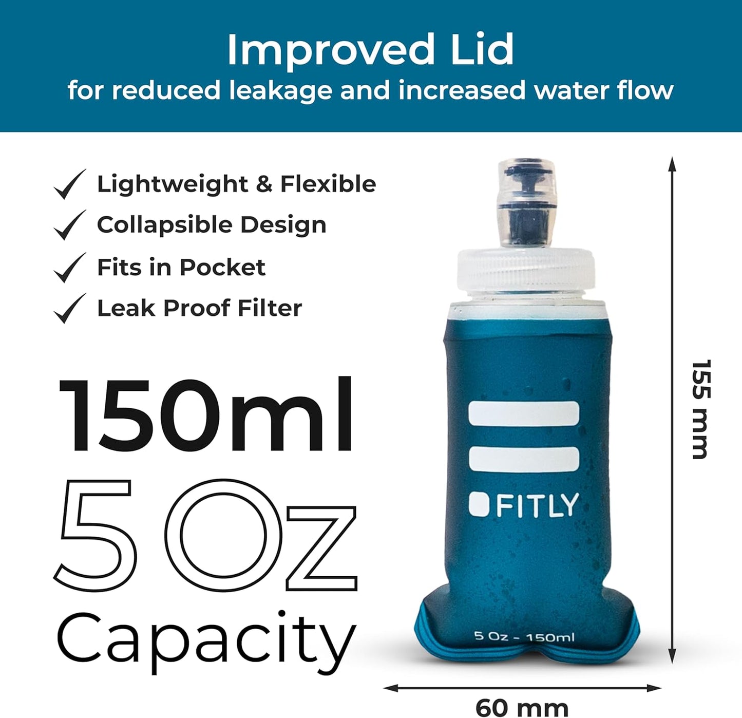 Soft Flask - Shrink As You Drink Soft Water Bottle for Hydration Pack - Folding Water Bottle Ideal for Running, Hiking, Cycling, Climbing & Rigorous Activity