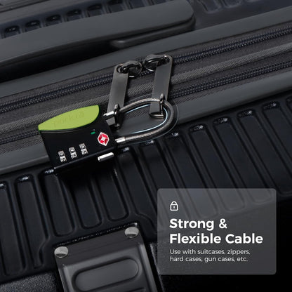 pack all TSA Approved Cable Luggage Locks, 3 Digit Combination Padlocks, Travel Lock for Suitcases & Bag, Alloy Body, Travel Accessories (1 Pack)（Apple Green）