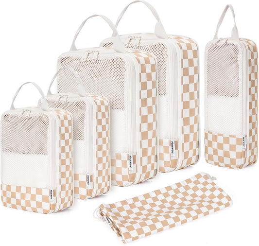 Narwey 6 Set Compression Packing Cubes for Travel Kids Women Carry on, Packing Organizers Bag for Backpack Luggage Suitcase Duffle Bags