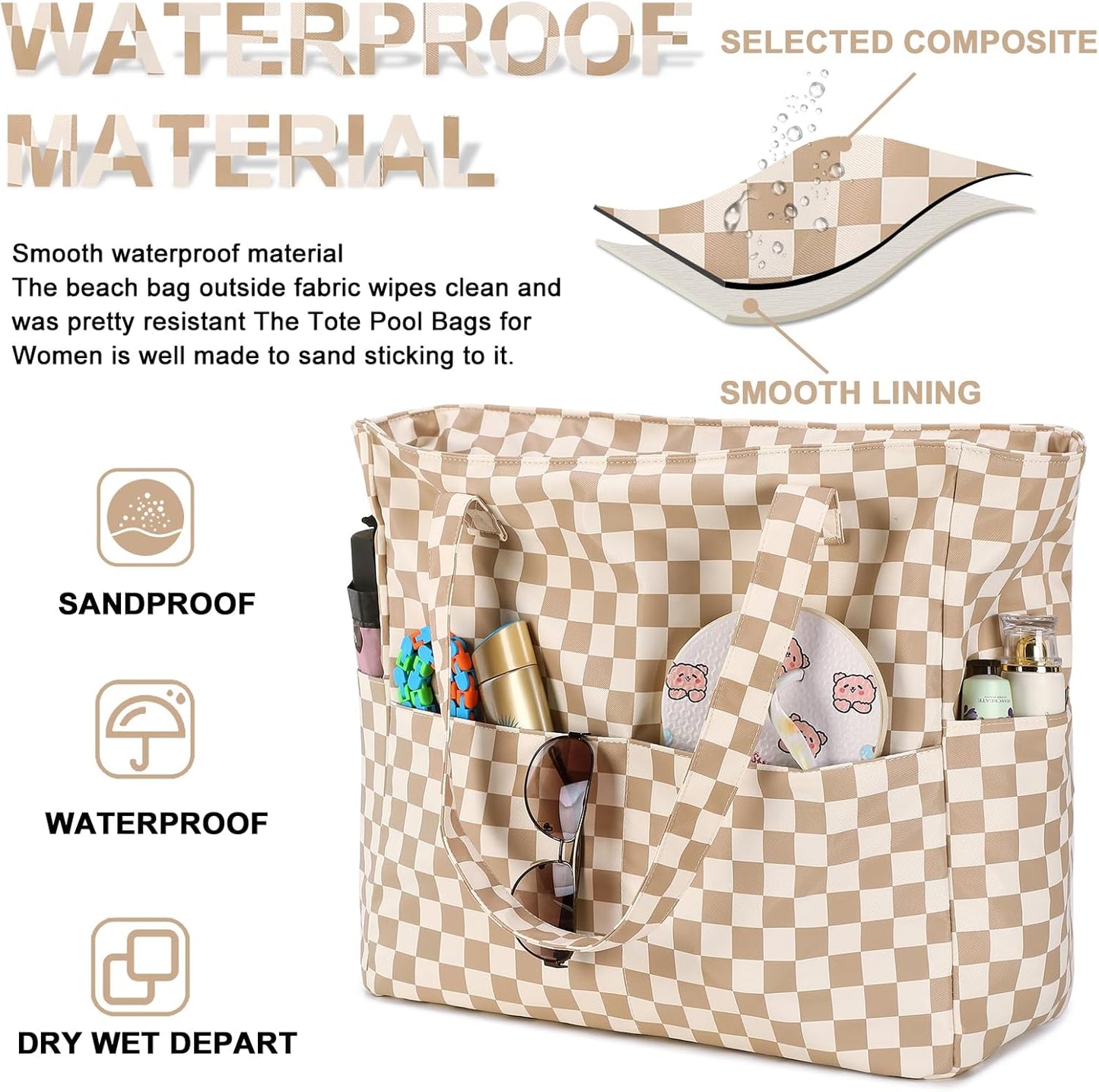 Waterproof Beach Tote Pool Bags for Women Ladies Extra Large Gym Tote Carry On Bag With Wet Compartment for Weekender Travel