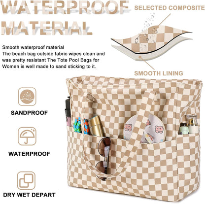 Waterproof Beach Tote Pool Bags for Women Ladies Extra Large Gym Tote Carry On Bag With Wet Compartment for Weekender Travel