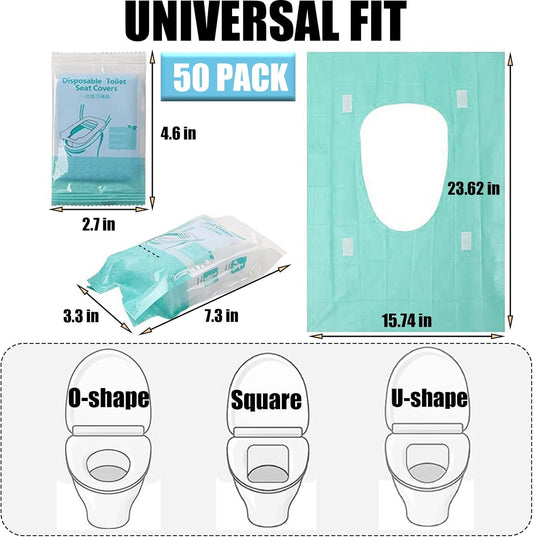 50 Pack Toilet Seat Covers Disposable 16x24 Inch XL Portable Toilet Liners Travel Seat Cover for Outdoors,Hotel, Hospital, Travel, Public Toilet Seat Cover (50pack, GREEN)