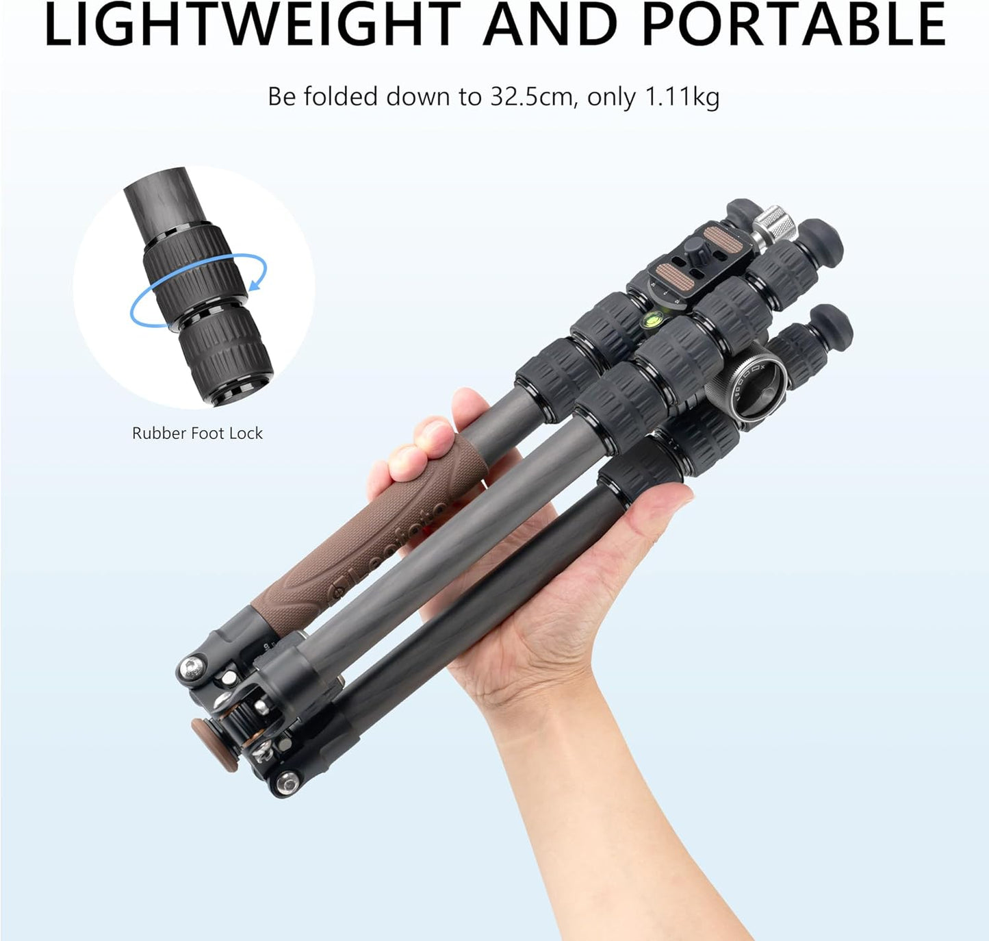 Lightweight Carbon Fiber Reverse Folding Travel Tripod with Ball Head, Removable Center Column, Folded Height 36cm, Maximum Load 6KG（LX-225CT+XB-32Q）