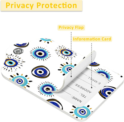 2 Pack Luggage Tag for Suitcase,Evil Eye PU Leather Suitcase Tags Identifiers with Privacy Name Address Labels and Durable Steel Loop for Women Men Travel