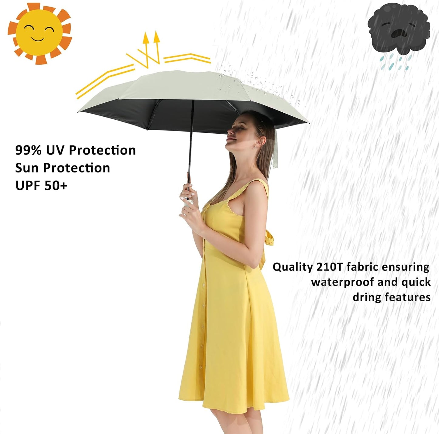 BAODINI Travel Mini Umbrella for Purse With Case Small Compact UV Sun Protection Sun Lightweight Tiny Pocket Umbrella for Women Girls and Men