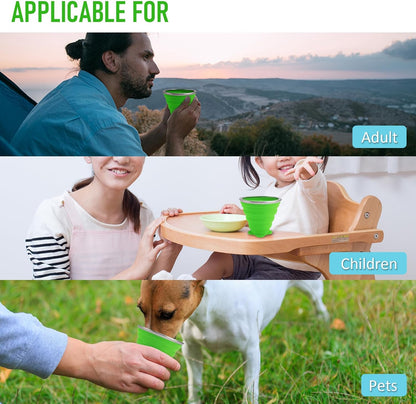 JBER Silicone Collapsible Travel Cup, Silicone Folding Camping Cup with Lids Expandable Drinking Cup for Outdoor Hiking Travel
