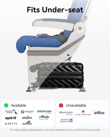 LUGGEX Luggage with Spinner Wheels, Polycarbonate Hard Shell Suitcase, Underseat 14 Inch, Shadow Black