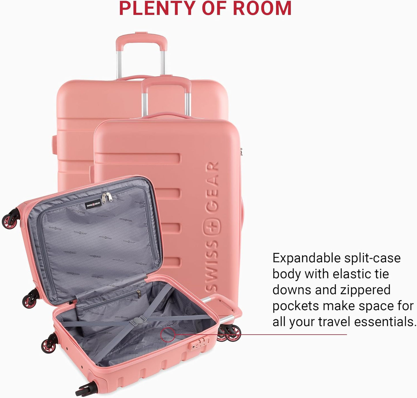 SwissGear 7366 Hardside Expandable Luggage with Spinner Wheels, Coral Almond, 3-Piece Set (19/23/27)