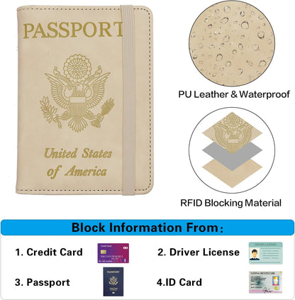 Melsbrinna Premium Leather Passport Holder Covers Case, Waterproof Rfid Blocking Travel Wallet Passport Holder with Pen Holder, Cute Passport Book for Women/Men