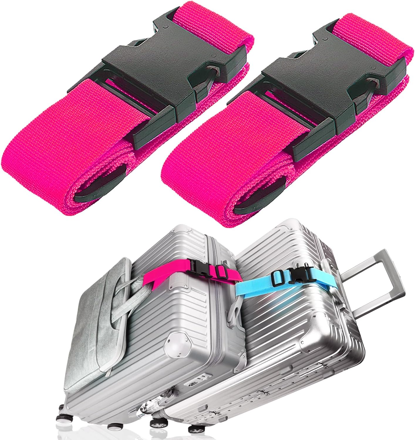 2Pack Luggage Straps for Suitcases, Travel Connector for Carry On Bag, Add Bag to Connect Two Suitcases, Adjustable Belt Attachment Accessories for Connect Your 3 Luggages, Rose