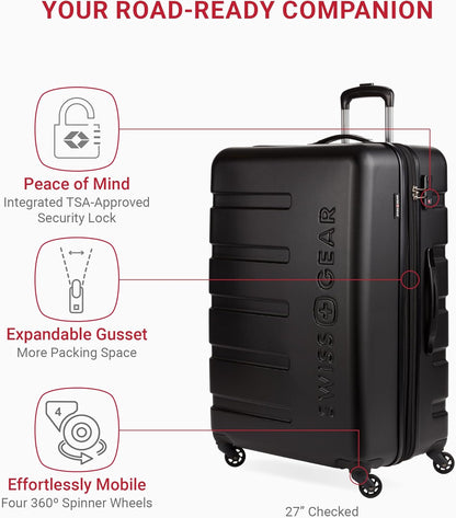 SwissGear 7366 Hardside Expandable Luggage with Spinner Wheels, Black, 3-Piece Set (19/23/27)