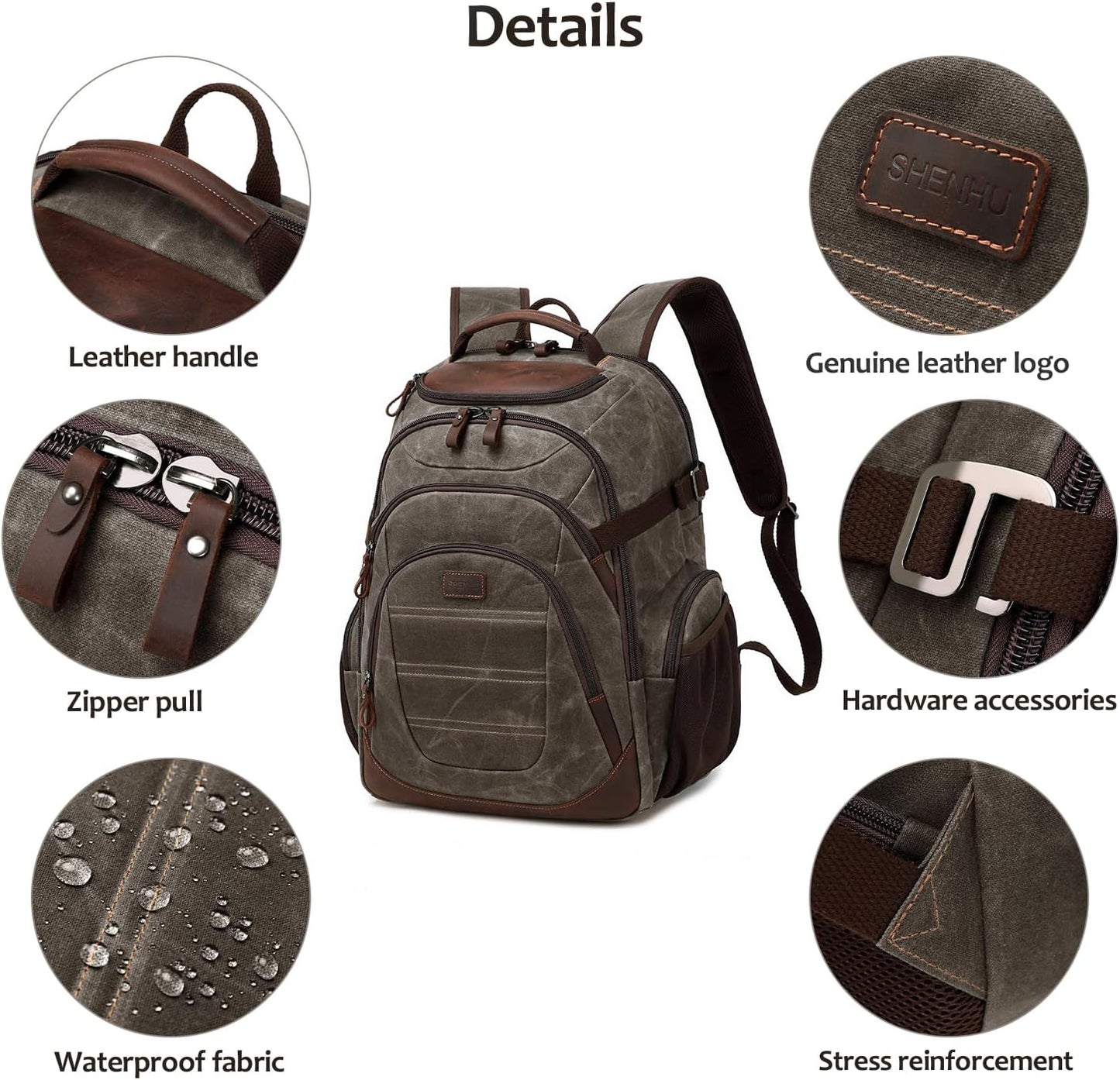 Travel Laptop Backpack 17.3 inch XL Computer Backpack for Men Waxed Canvas College Daypack Business Backpack Green