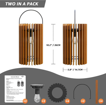 2 Set Solar Lantern Outdoor Rattan Lamp Outside Lights Hanging LED with IP44 Rating for Patio Garden Decor Porch Yard Table Top Decorative Tree Home