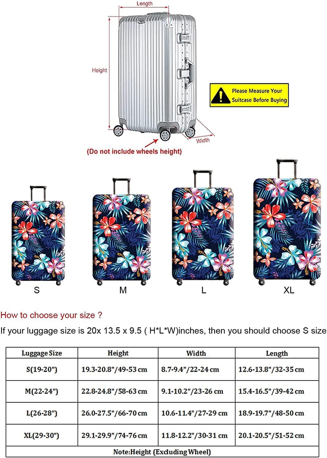 Suitcase Cover, Carry on Luggage Cover Protector - Travel Elastic Spandex Luggage Covers Fits 26 to 28 Inch Flower