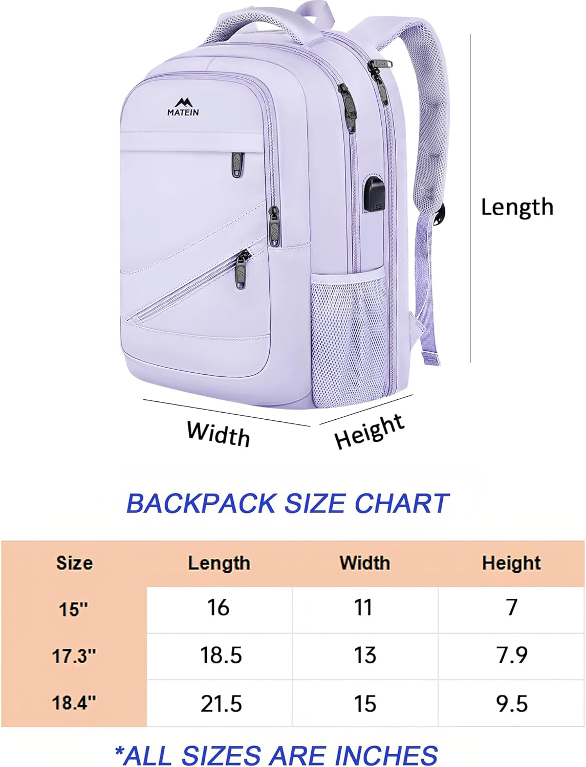 MATEIN Extra Large Laptop Backpack Women, 50 L Carry On Work Travel Bag with USB Port and Anti Theft Pocket, Water Resistant College Backpacks Fit 18.4 In Notebook Computer, Purple
