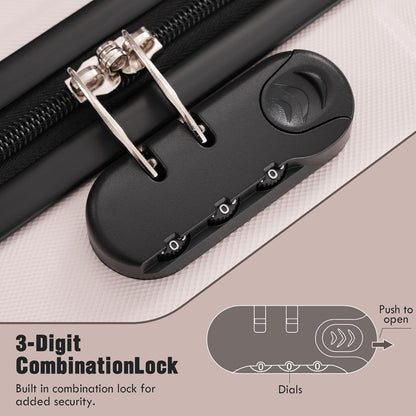 Merax Luggage Sets of 3 Piece Carry on Suitcase Airline Approved,Hardcase Suitcase Set with Double Spinner Wheels,Light Pink