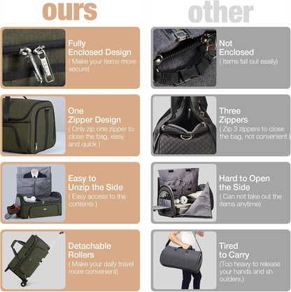 Garment Bags with Wheels, Garment Convertible Weekender Bags, Large Garment Bags for Travel, Duffle Luggage Bag Garment Bag (Army Green, Medium)