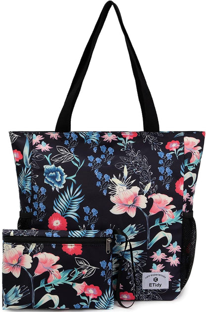 ETidy Large Capacity Foldable Tote Bag With Zipper Water-resistant SandproofWomen Beach Bag Handbag GymBag Travel ShoppingBag