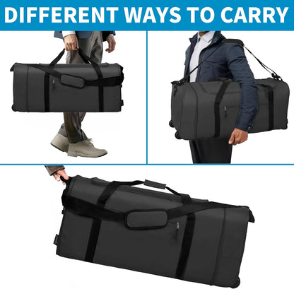 Finnhomy 100L Foldable Rolling Duffel Bag with 2 Wheels, Light Weight Travel Duffel bag with Large Loading Capacity, 32 inch Rolling Duffel bag with Shoulder Strap for Travel Camping Sports, black