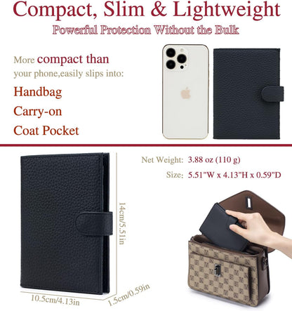RFID Slim Passport Holder for Travel – Leather Passport Wallet for Women & Men with Card Slots, Zippered Coin Pocket, SIM Card Slot – Travel Passport Cover Case (Black)