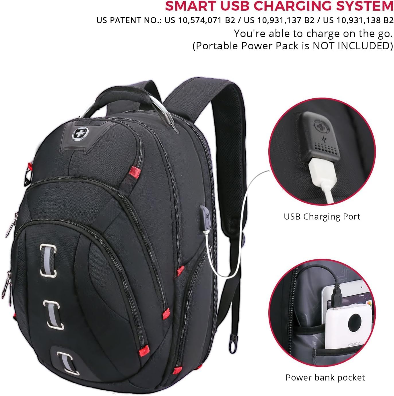 Swissdigital Design Travel Laptop Backpack, College Backpack For men with USB Charging Port Smart Bag with RFID Fits 15.6 Inch Notebook | PIXEL