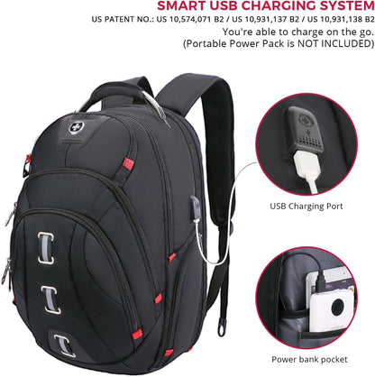 Swissdigital Design Travel Laptop Backpack, College Backpack For men with USB Charging Port Smart Bag with RFID Fits 15.6 Inch Notebook | PIXEL