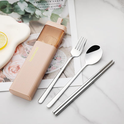 DEVICO Travel Utensils with Case, 18/8 Stainless Steel Reusable Silverware Set for Lunch Box, Portable Cutlery Set, Fork and Spoon Set for Camping, Lunch, Picnic, Workplace, School (Pink)