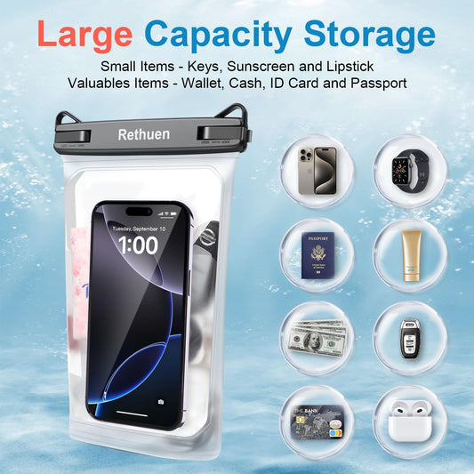 Large Floating Waterproof Phone Pouch, 2Pack Cell Phone Dry Bag for iPhone 16 15 14 13 12 Pro Max Galaxy S24 S23 S22 All Phones, Float Water Proof Bag for Beach Water Park (Frosted + Frosted)