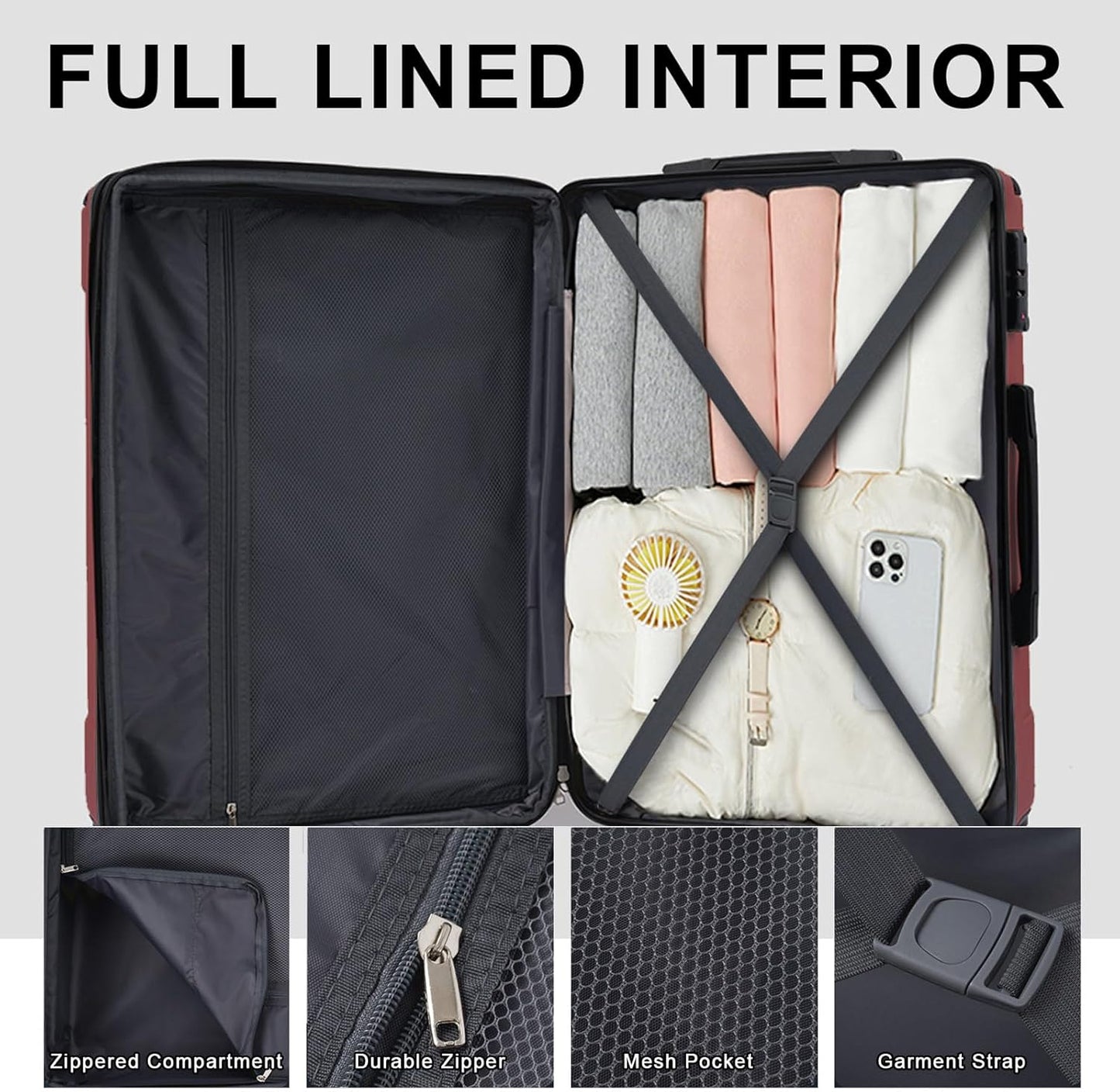 Merax 24 Inch Expandable Checked Luggage, Hardshell ABS Medium Suitcase with Spinner Wheels, TSA Lock, Lightweight Durable Travel Suitcase for Men Women(Red)